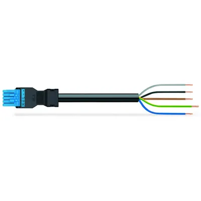 pre-assembled connecting cable; Eca; Socket/open-ended; 5-pole; Cod. I; H05Z1Z1-F 5G 1.5 mm²; 1 m; 1,50 mm²; blue