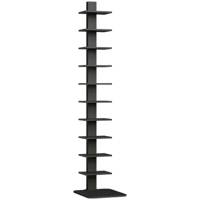 HOMCOM Bibliotecă Verticală înaltă cu 11 Rafturi, Bibliotecă Economisitoare de Spațiu Slim, Raft Industrial pentru Living, Dormitor, Birou, 34.5x41.5x163.5 cm, Negru | Aosom Romania
