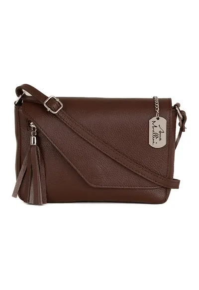 Geanta crossbody din piele cu inchidere cu clapa - Maro