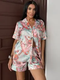 Set pijama dama din doua piese, cu nasturi – 2500105, Butterfly Chic