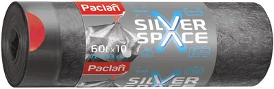 Saci de gunoi elastici cu legături Paclan - Silver Space, 60 l, 10 buc., gri
