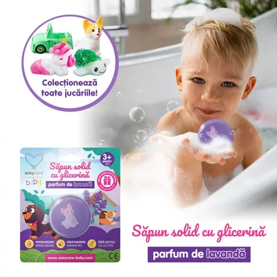 Sapun solid cu glicerina si jucarie pentru copii, parfum lavanda 100g Easycare Baby