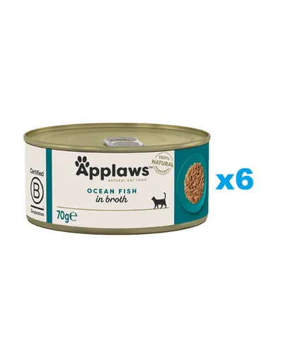 APPLAWS Cat Adult Ocean Fish in Broth conserve 6x70 g peste oceanic in sos