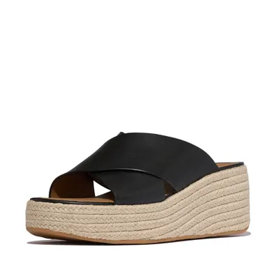 FITFLOP FitFlop Platfforms Espadrille Leather Wedge Cross Slides ZWART 41