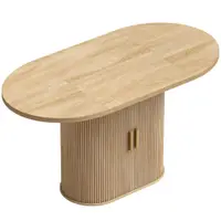 HOMCOM Masă de Dining Ovală pentru 6 Persoane cu Blat Gros Uși Culisante Tip Persiană 6 Compartimente Stejar | Aosom Romania