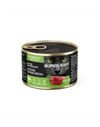 SUPER RAFI Cat cu vânat și inimi de pui 185 g pentru pisici sterilizate