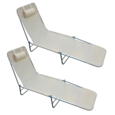 Set de 2 șezlonguri pliabile Outsunny cu spătar rabatabil pe 4 niveluri, bej