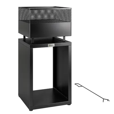 Outsunny Cuva pentru foc 39 x 39 x 87 cm șemineu cu depozit pentru lemne grilaj pentru cărbune picioare reglabile, Schwarz | Aosom Romania
