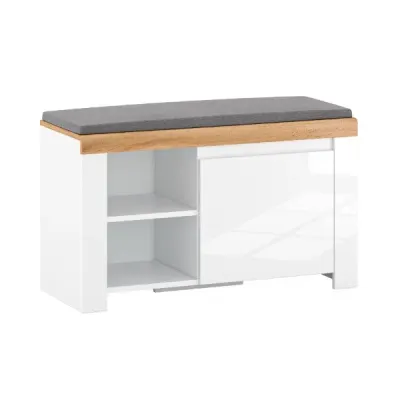 Pantofar VIGO, 1 usa, sezut, alb + stejar wotan, 92,6x37,3x56,5 cm
