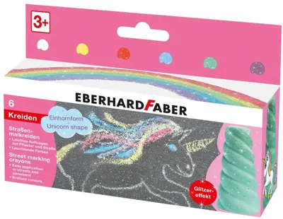 Set cretă Eberhard Faber - Unicorn, 6 culori, strălucitoare