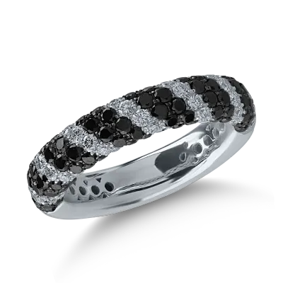 Inel semi eternity din aur alb cu diamante negre de 1.18ct si diamante transparente de 0.52ct