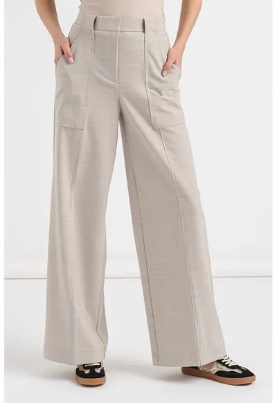 Pantaloni cu croiala ampla si talie inalta - Gri deschis