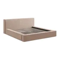 Pat dublu tapițat roz pal cu spațiu de depozitare cu grilă 160x200 cm Noho - Makamii