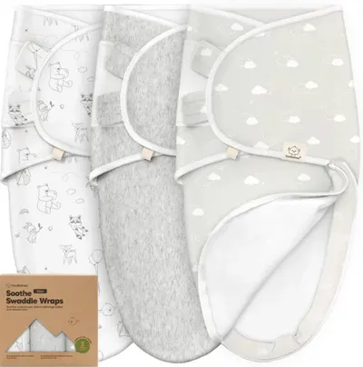 Pătură pentru înfășat KeaBabies - Organic, 0-3 luni, 3 bucăți, ursuleț și norișor