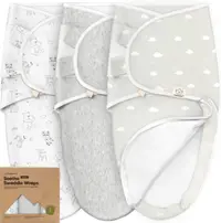 Pătură pentru înfășat KeaBabies - Organic, 0-3 luni, 3 bucăți, ursuleț și norișor