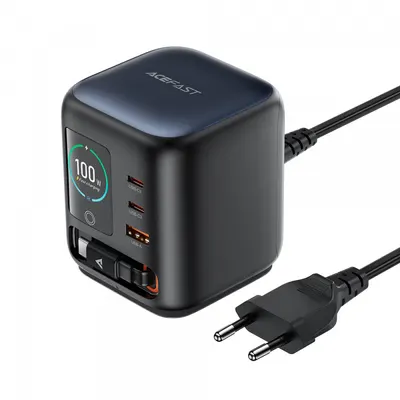 Incarcator Statie Cu Cablu USB-C Acefast Z10, 100W, 1 x USB-A - 2 x USB-C, Negru