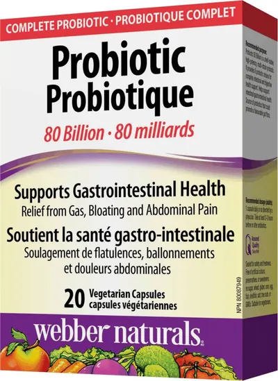 Probiotic 80 Billion, 20 vege capsule, Webber Naturals