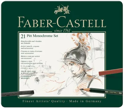 Set de creioane Faber-Castell Pitt Monochrome - 21 de bucăți, în cutie metalică
