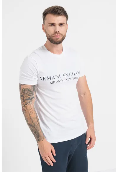 Tricou slim fit cu imprimeu logo - Alb optic