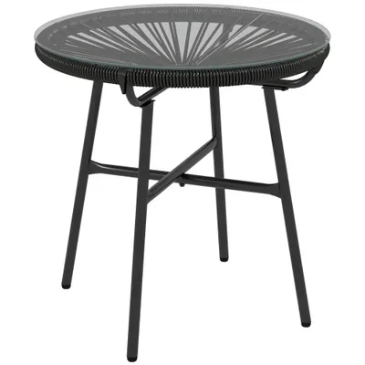 Outsunny Masă de grădină stil Boho - Masă laterală outdoor, PE-Rattan, sticlă securizată, rezistentă la intemperii, 50 cm x 50 cm x 50 cm, Schwarz | Aosom Romania
