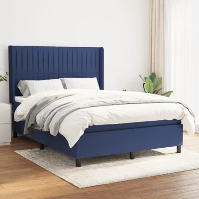 Gossi pat continental cu saltea, albastru, 140x200cm, material textil