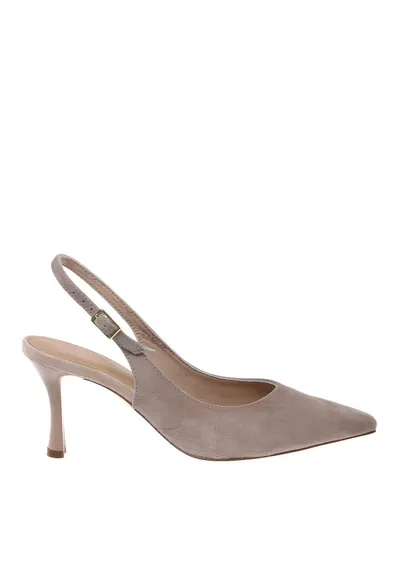 Pantofi slingback din piele intoarsa - Bej