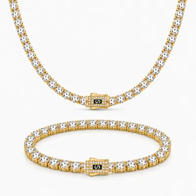 Set Colier+Bratara Monaco Tennis Gold 6MM Placat Cu Aur