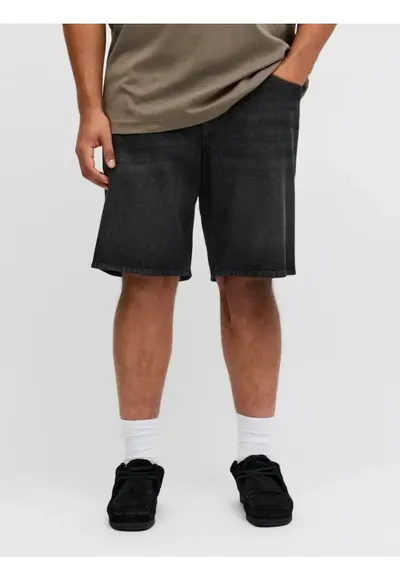 Plus Pantaloni scurti de blug barbati big sizes - cu talie inalta - din bumbac - Relaxed Fit - Tony - Negru - Negru