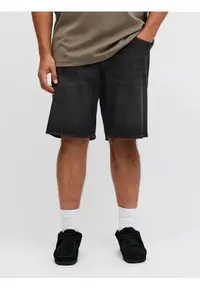 Plus Pantaloni scurti de blug barbati big sizes - cu talie inalta - din bumbac - Relaxed Fit - Tony - Negru - Negru