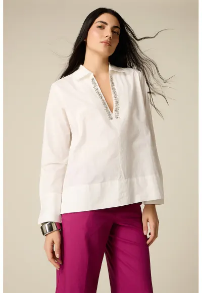 Bluza cu cristale - Alb fildes
