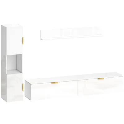 HOMCOM Mobilier TV suspendat cu uși rabatabile Centru entertainment Raft de perete Dulap 180 cm Alb lucios | Aosom Romania