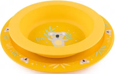 Set de hranire Canpol - Animale exotice, 2 piese, galben