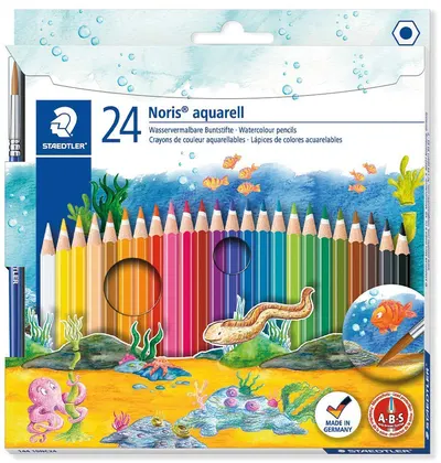 Creioane acuarela Staedtler Noris Aquarell 144 - 24 culori, cu pensula
