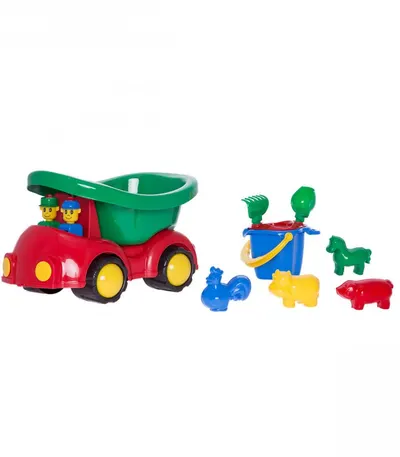 Set de plaja cu 8 piese si autobasculanta cu pasageri 36 x 22 x 23 cm