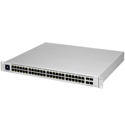 Ubiquiti Layer 3 switch with (48) GbE RJ45 ports and (4) 10G SFP+ ports.
