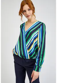 Bluza cu dungi si decolteu in V - Verde/Albastru