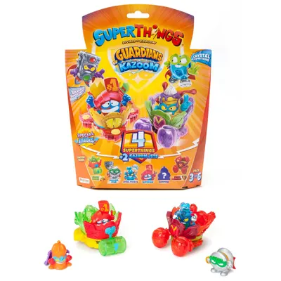 Set 4 figurine si 2 vehicule, SuperThings, Guardians of Kazoom Jet, Portocaliu