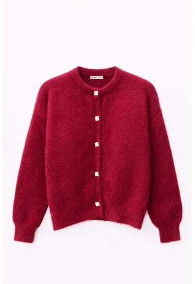 Cardigan dama - supradimensionat - texturat - rosu visiniu