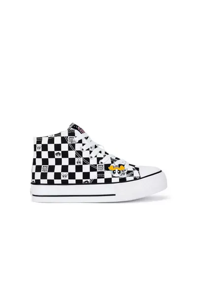 Pantofi copii - fete - negru alb - tesatura textila