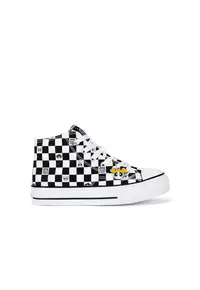 Pantofi copii - fete - negru alb - tesatura textila