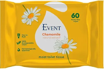 Hârtie igienică umedă cu extract de mușețel Event - 60 buc