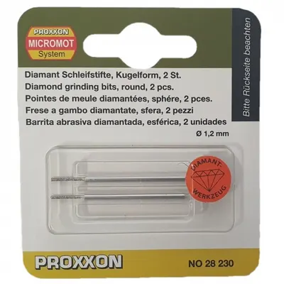 Set biaxuri diamantate cu varf sferic Micromot Proxxon 28230, O1.2 mm, 2 bucati