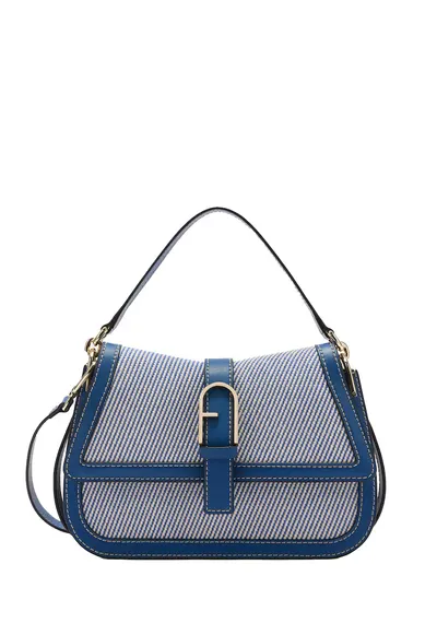 Geanta crossbody din piele si material textil cu clapa Novara Ultra - Albastru denim