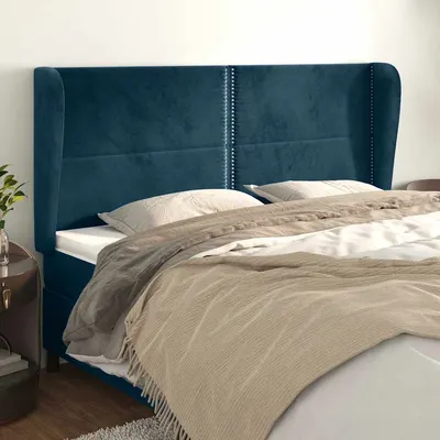vidaXL Tăblie pat cu urechi albastru închis 203x23x118/128 cm catifea
