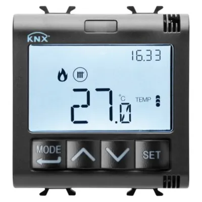 Thermostat With Humidity Management - Knx - 2 Module - Black - Cproiector Horus