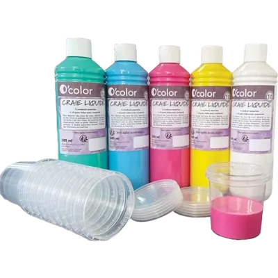 Creta lichida pentru asfalt 5 x 500 ml si 10 recipiente pentru pictura