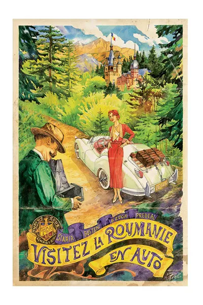 Poster inramat - Visitez la Roumanie en auto