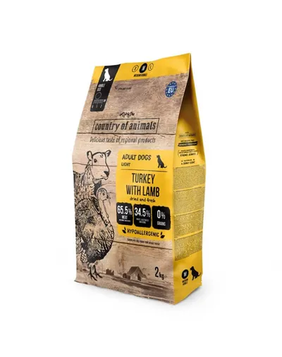 COUNTRY OF ANIMALS hrană uscată cu curcan și miel pentru câini M 2 kg