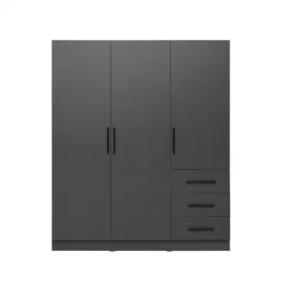 Dulap LEON cu sistem soft close, 3 usi si 3 sertare, antracit, 150x45x180 cm