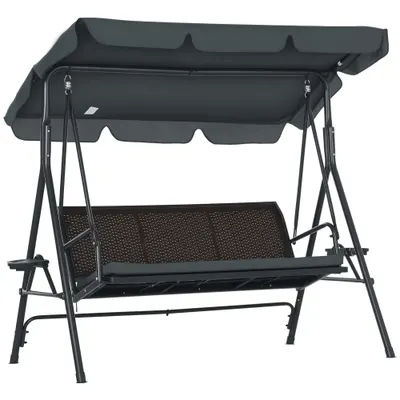 Outsunny Leagăn de Grădină de 3 Locuri cu Acoperiș Reglabil Suporturi pentru Pahar și Tăvițe Scaun 320 kg 204x112x150 cm Gri | Aosom Romania